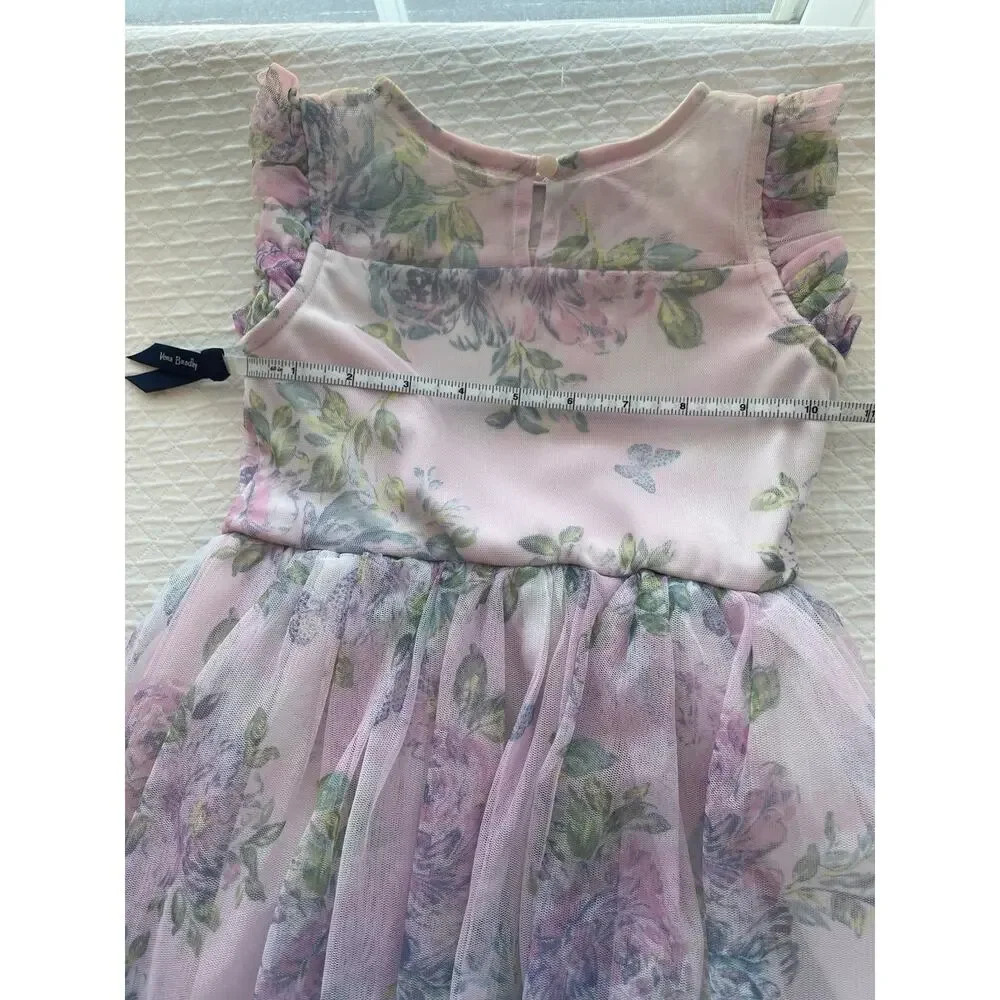 Zenzi Floral High Low Tulle Formal Girl Dress Size XS 4/5 Pink Garden Fairy EUC - Picture 6 of 14
